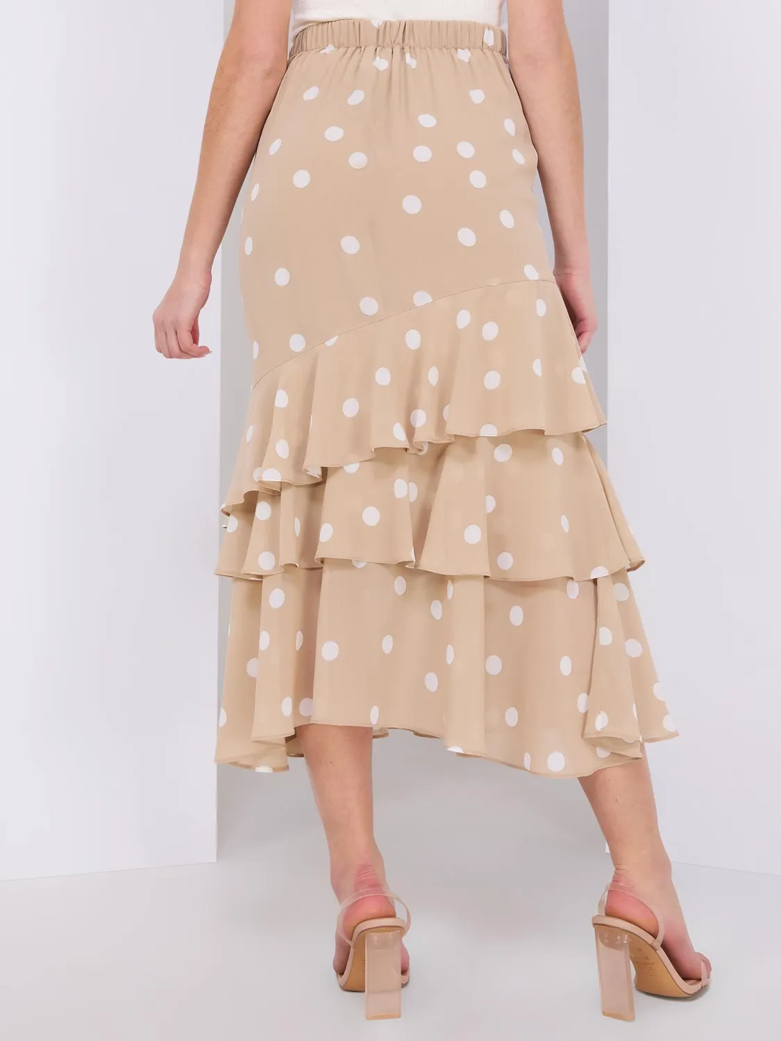 3-Tier Dot Print Chiffon Flounce Skirt