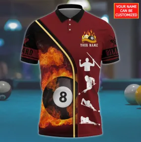 3D All Over Print Ball On Fire With Billiards Stance Polo Shirt, Funny Billiards Shirt