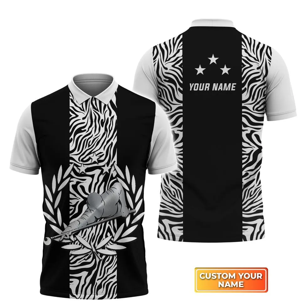 3D All Over Print Zebra Pattern Billiard Polo Shirt, Uniform for Billiard Player