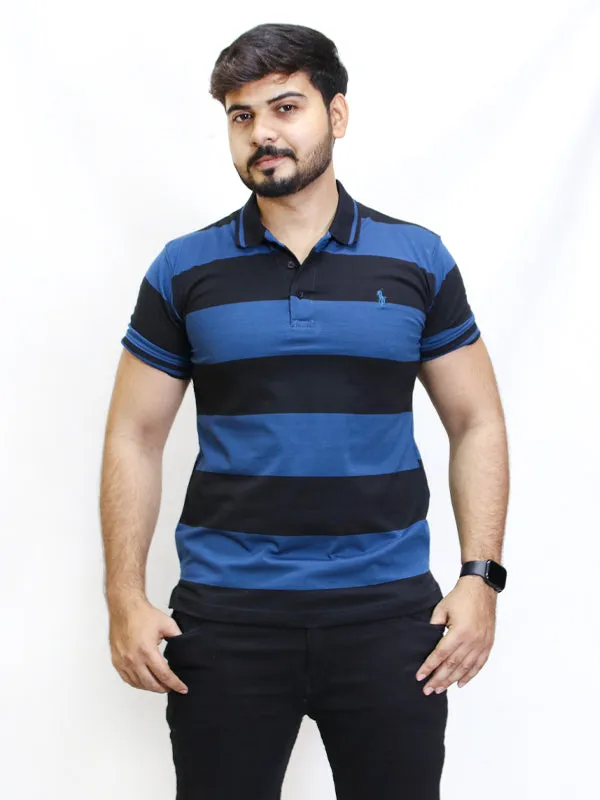 AB Men's Polo T-shirt Striped Black - Blue