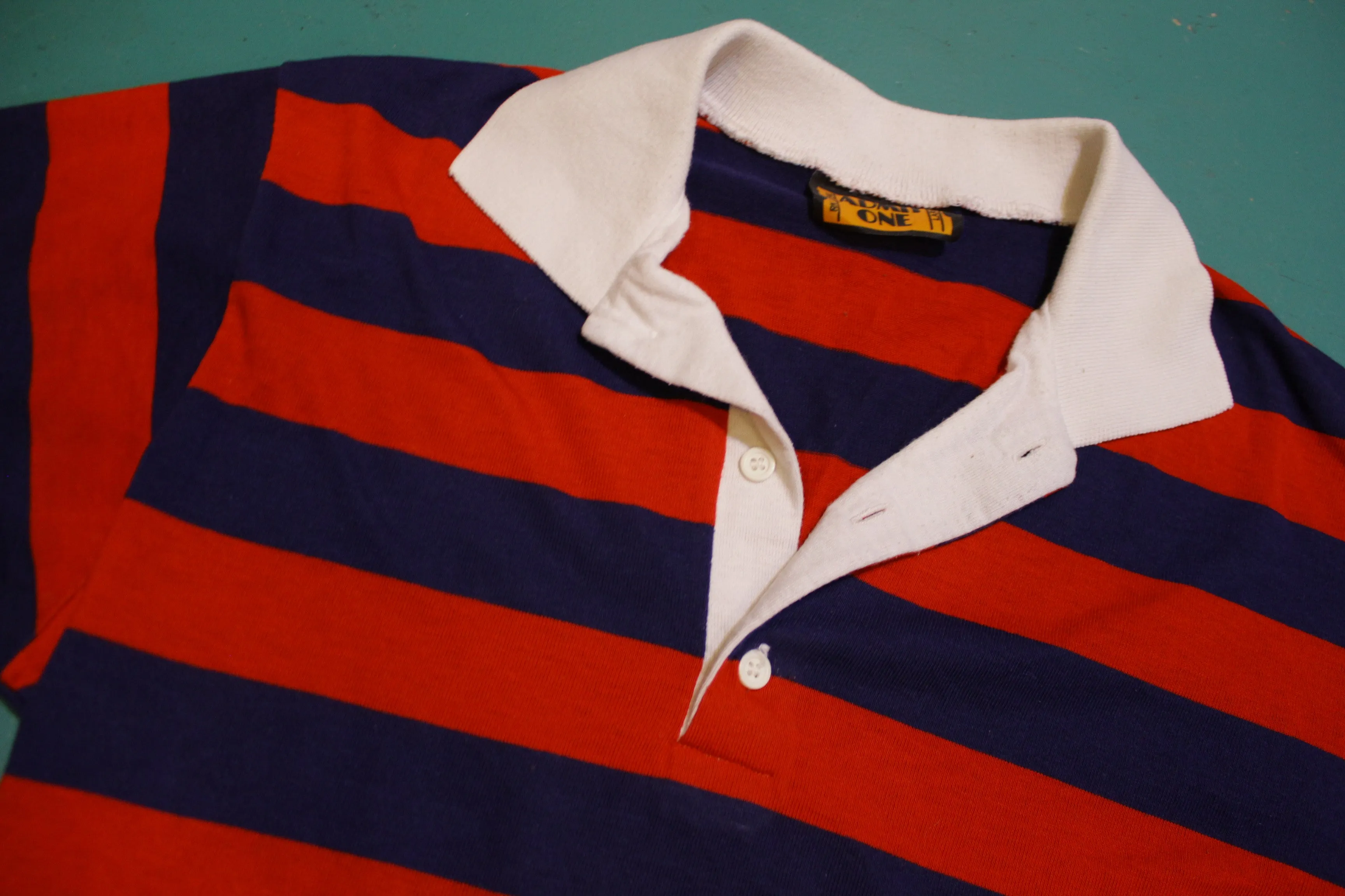 Admit One Striped 70's 80's Tennis Golf Single Stitch Polo Shirt