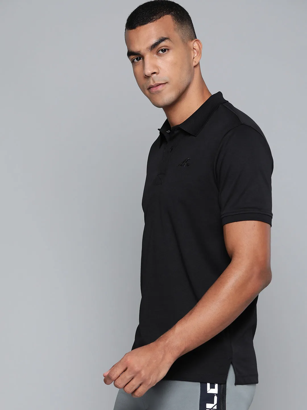 Alcis Men Black Solid Polo Collar T-shirt