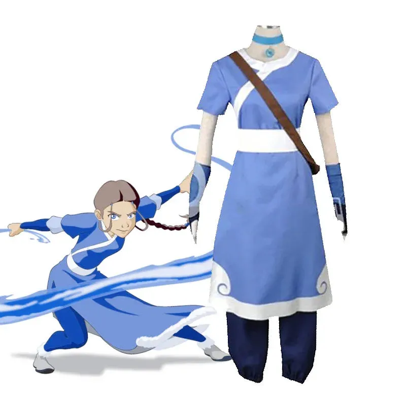 Anime Movie Avatar: The Last Airbender Katara Dress Cosplay Costume Avatar Aang Uniform Set Woman Man Clothes Halloween Costume