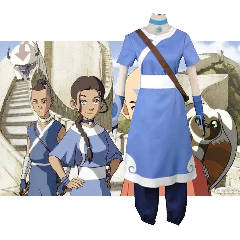 Anime Movie Avatar: The Last Airbender Katara Dress Cosplay Costume Avatar Aang Uniform Set Woman Man Clothes Halloween Costume