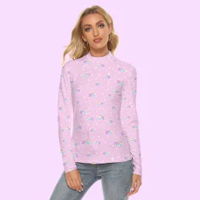 Bubblegum Bunny Shooting Stars Women's Stretchable Slim Fit Turtleneck Top