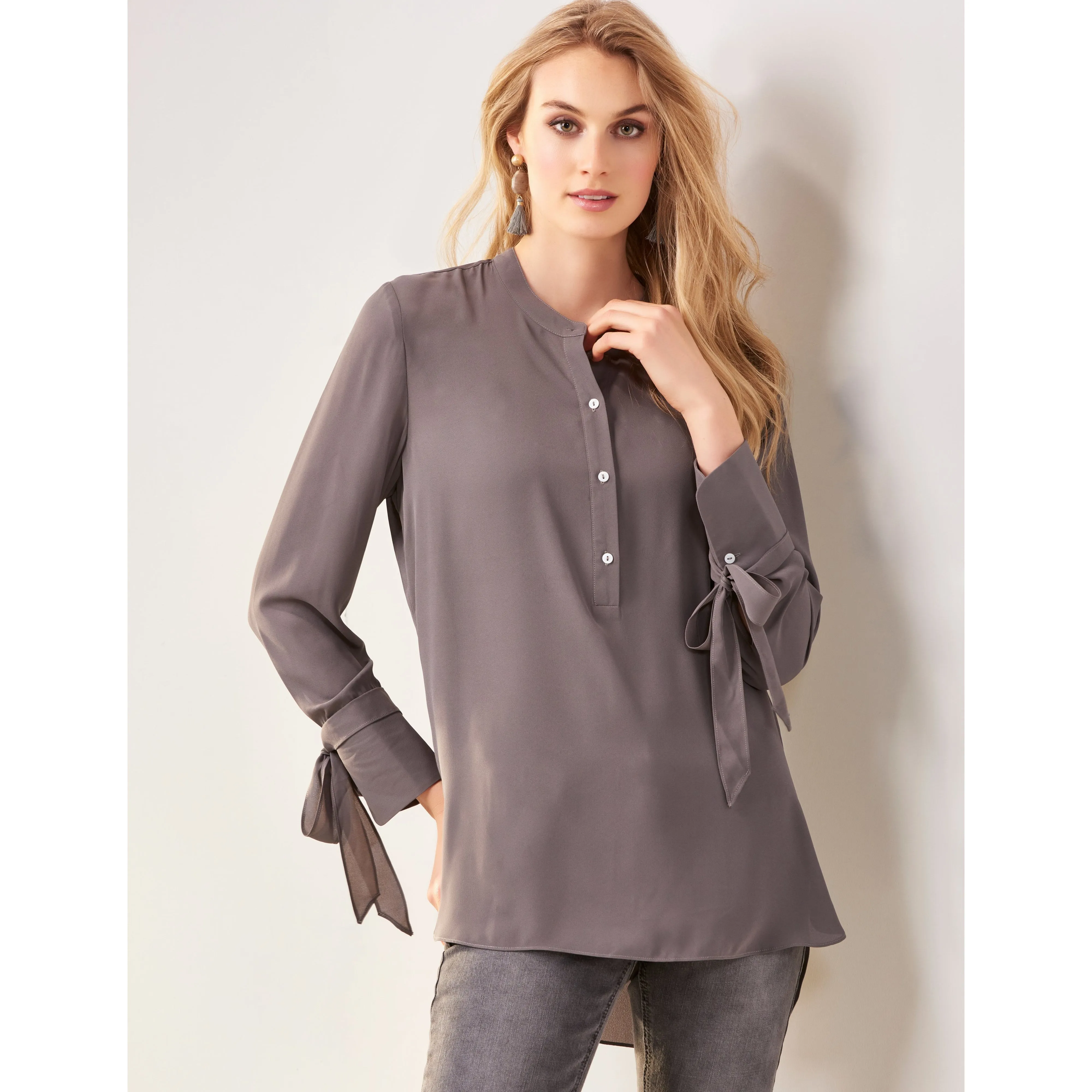 Charlie Paige Tie Sleeve Long Blouse