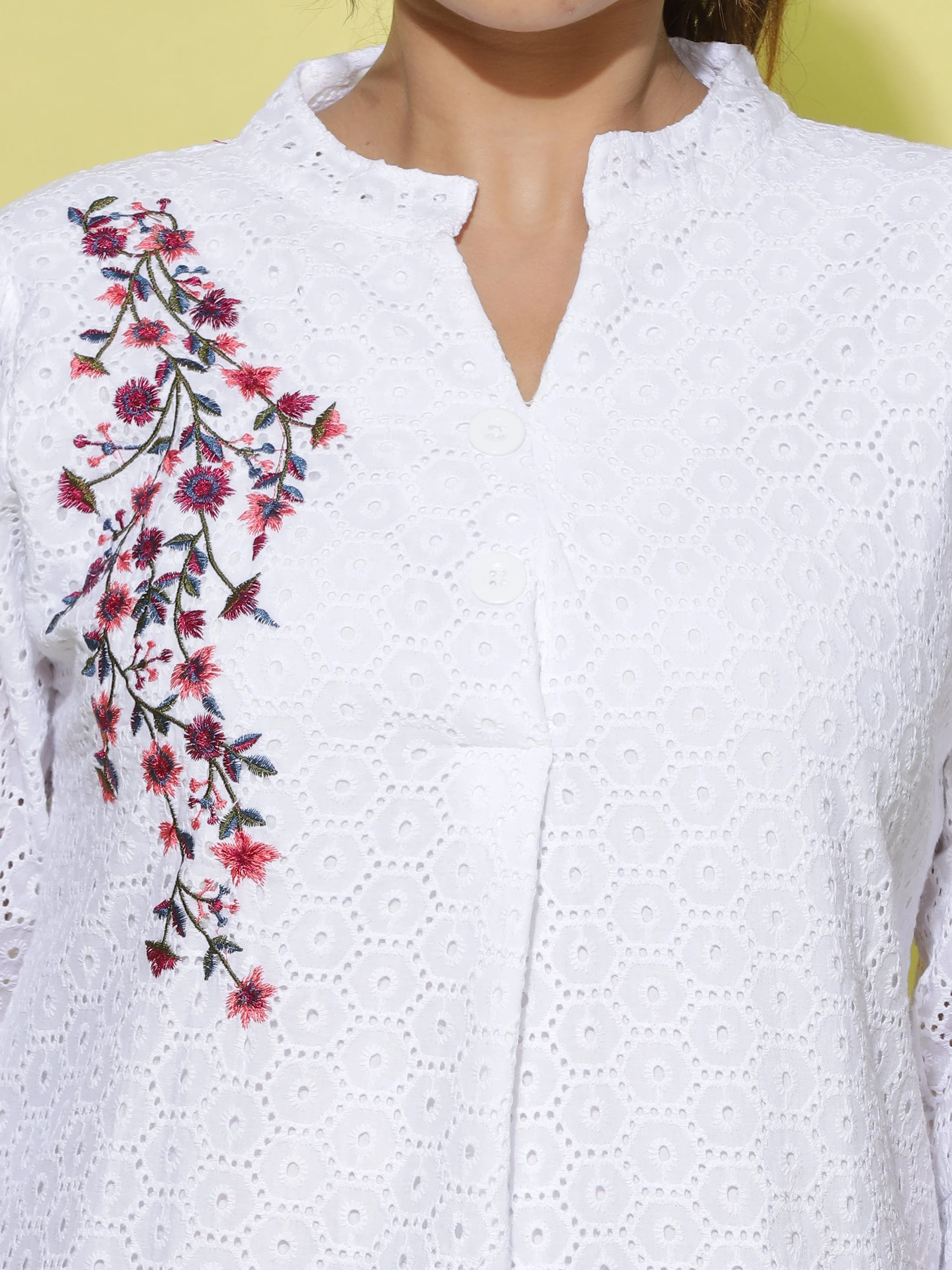 Cotton Top Floral Embroidery White