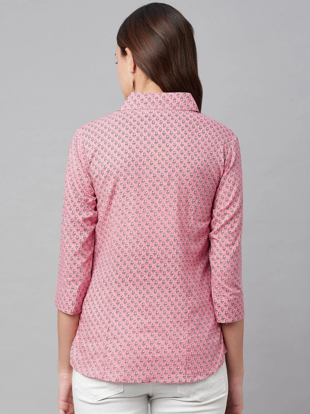 Divena Baby Pink Block Printed Casual Women Shirts