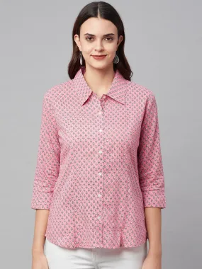 Divena Baby Pink Block Printed Casual Women Shirts