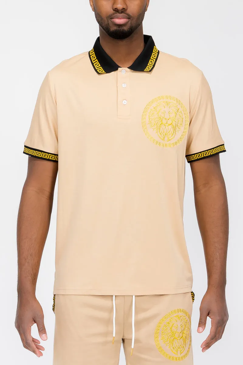 Embroidered Lion Head Polo Shirt