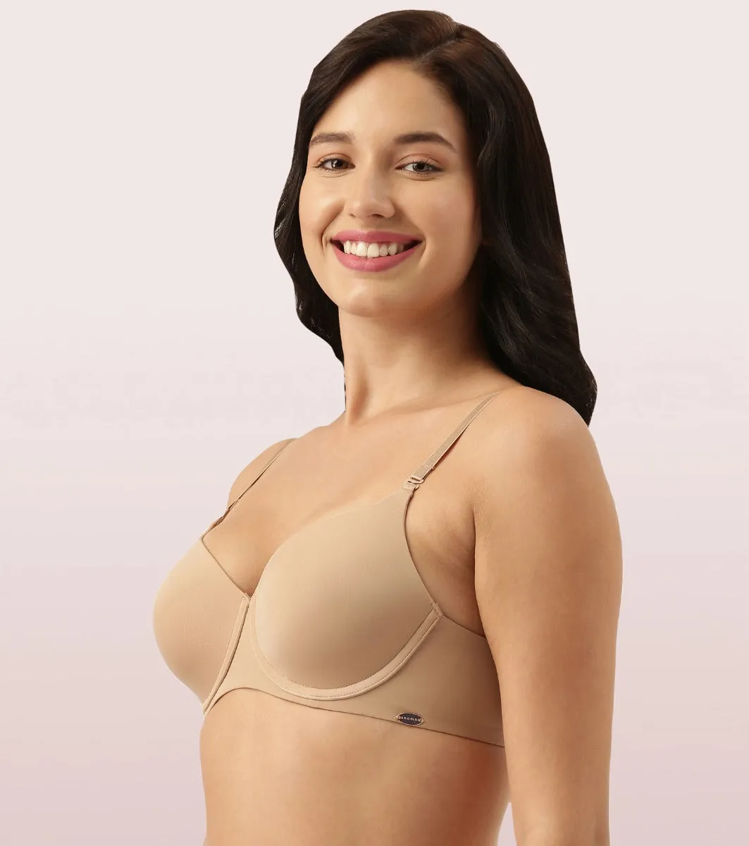 Enamor Dope Dye F057 Eco-Friendly T-shirt Bra for Women with Crush-Proof Cups- High Coverage, Padded And Wired - Honey Beige