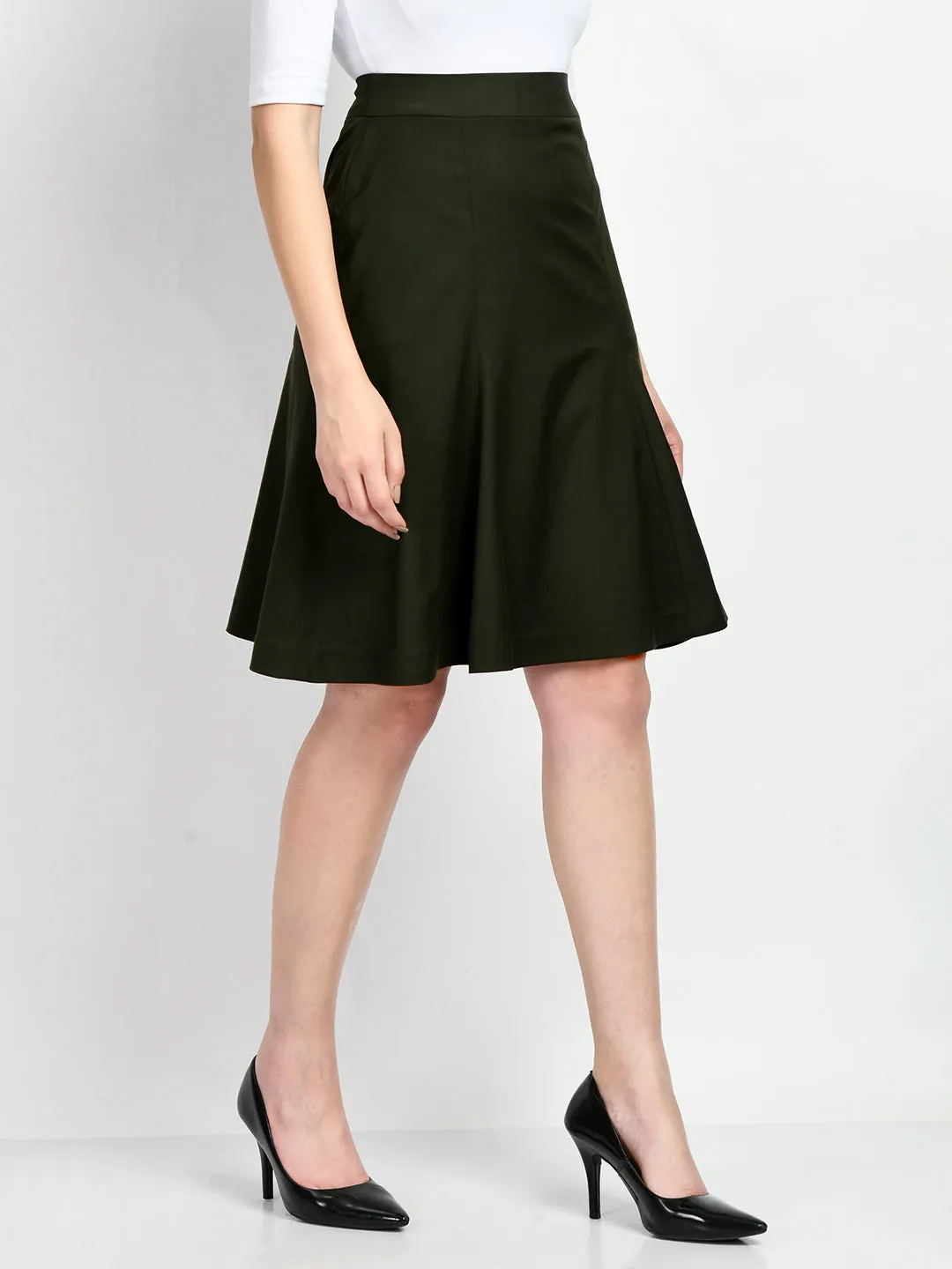 Exude Loyalty Solid A-line Skirt (Olive)