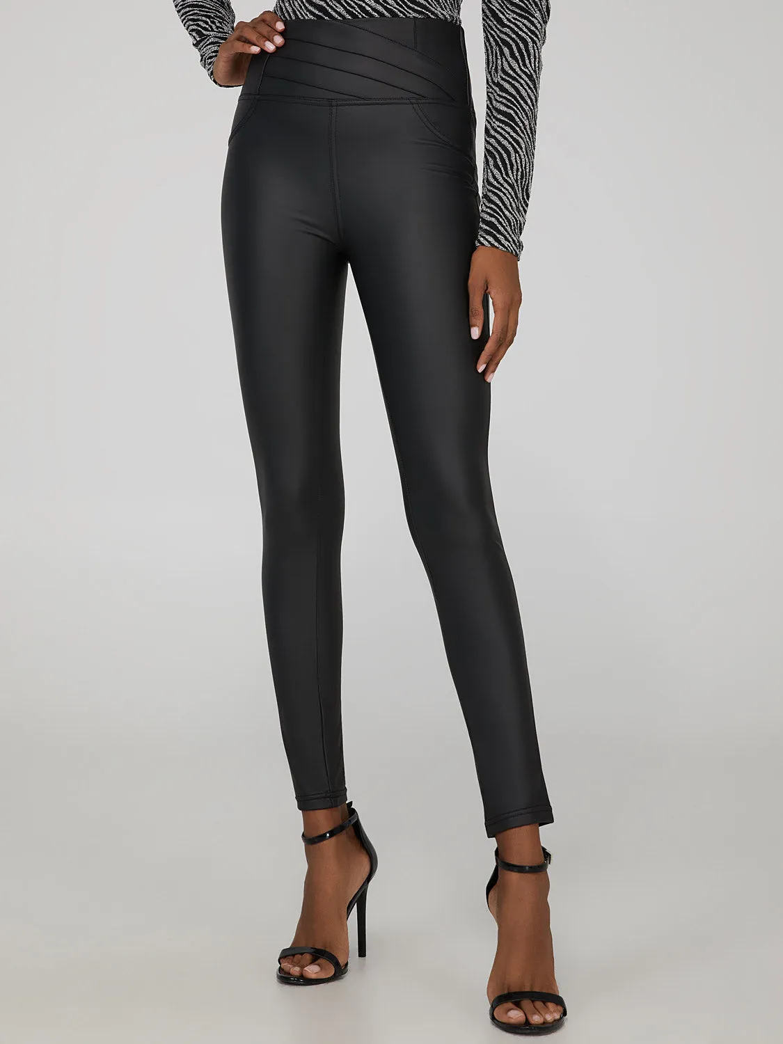 Faux Leather Envelope Waist Leggings