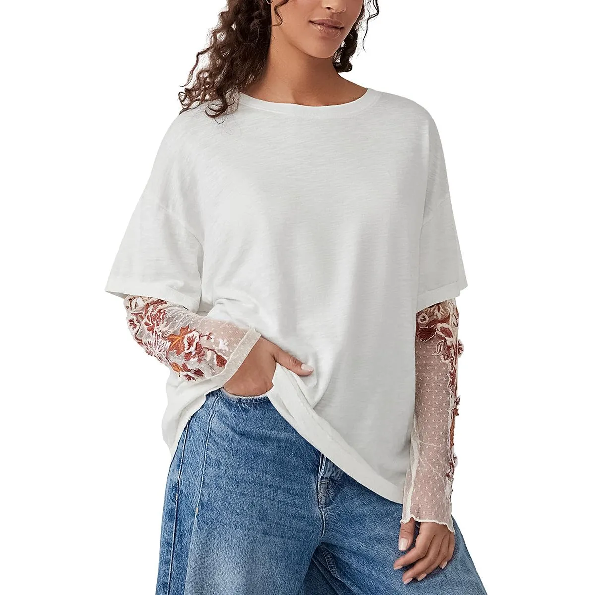 Free People Womens Gardener Slub Boho T-Shirt