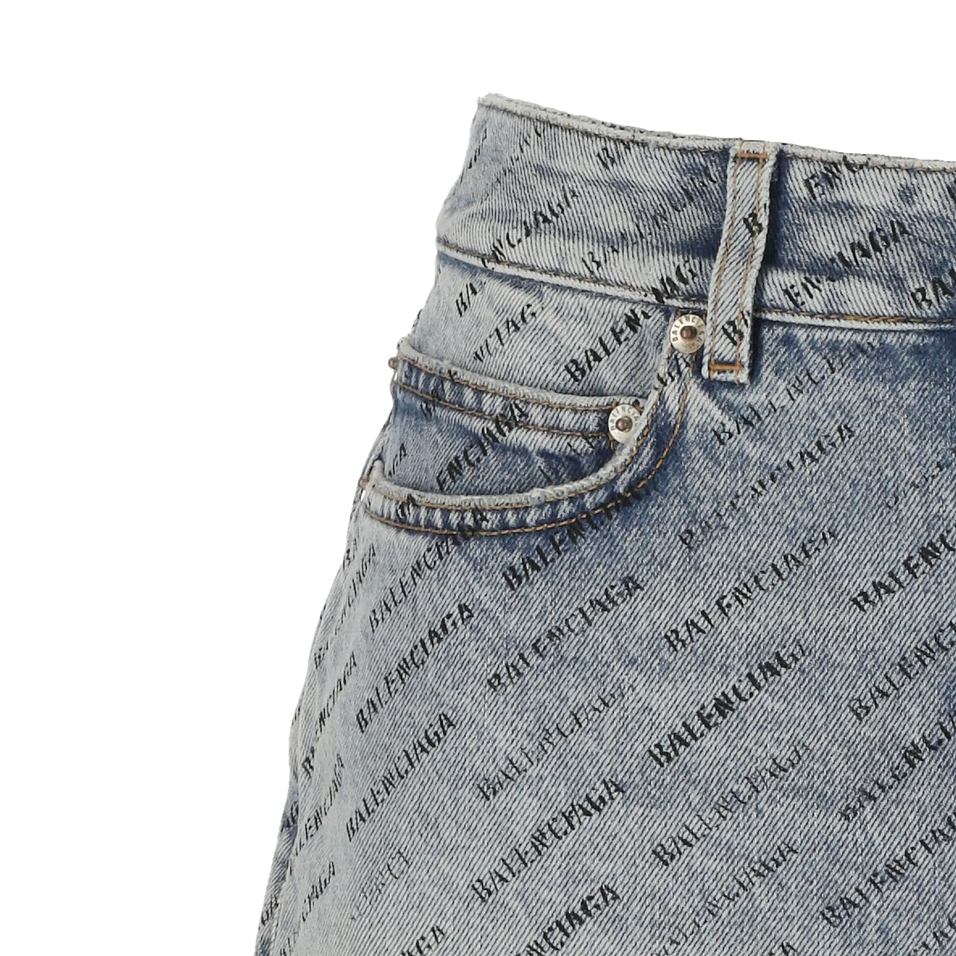 Gonna in denim con stampa logo Balenciaga