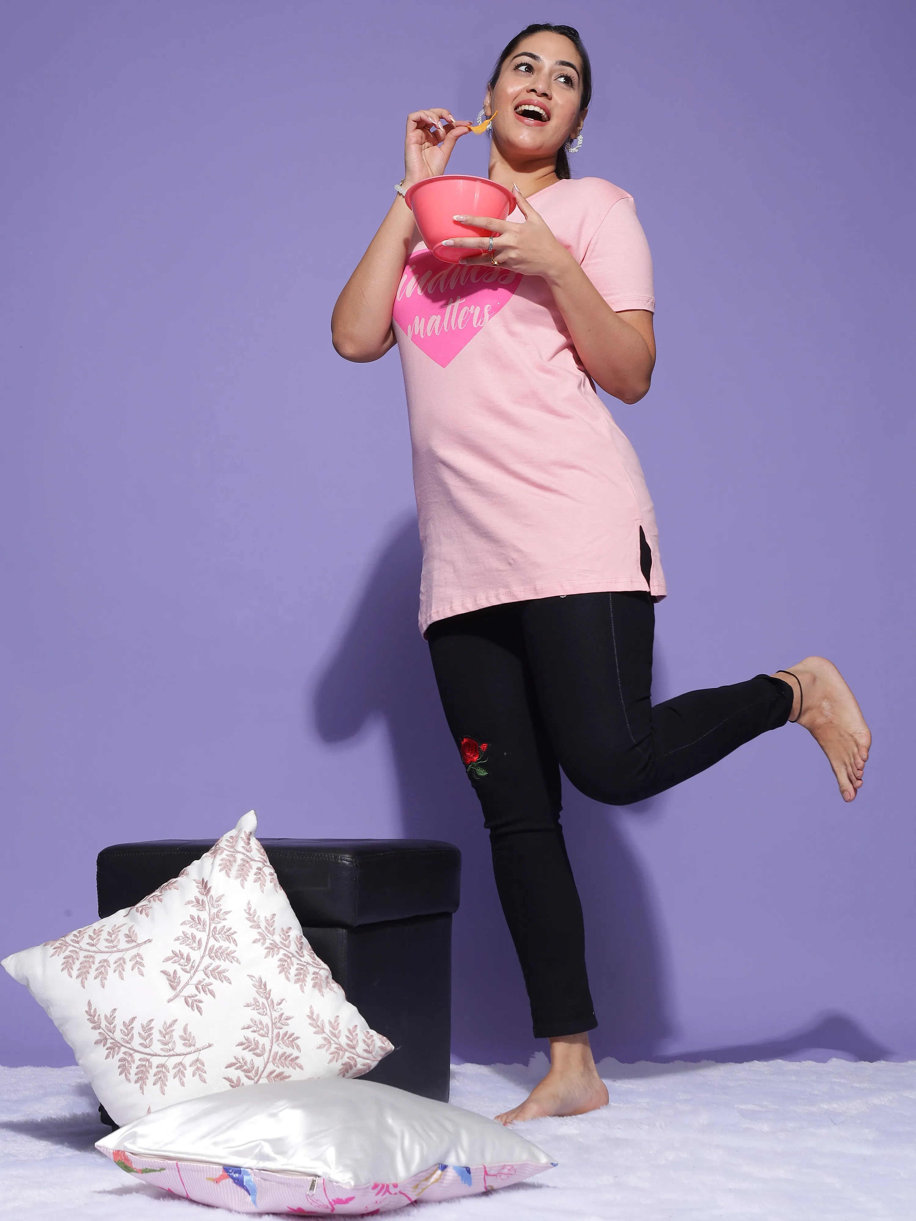 Hosiery Cotton T-shirt with Pockets Baby Pink