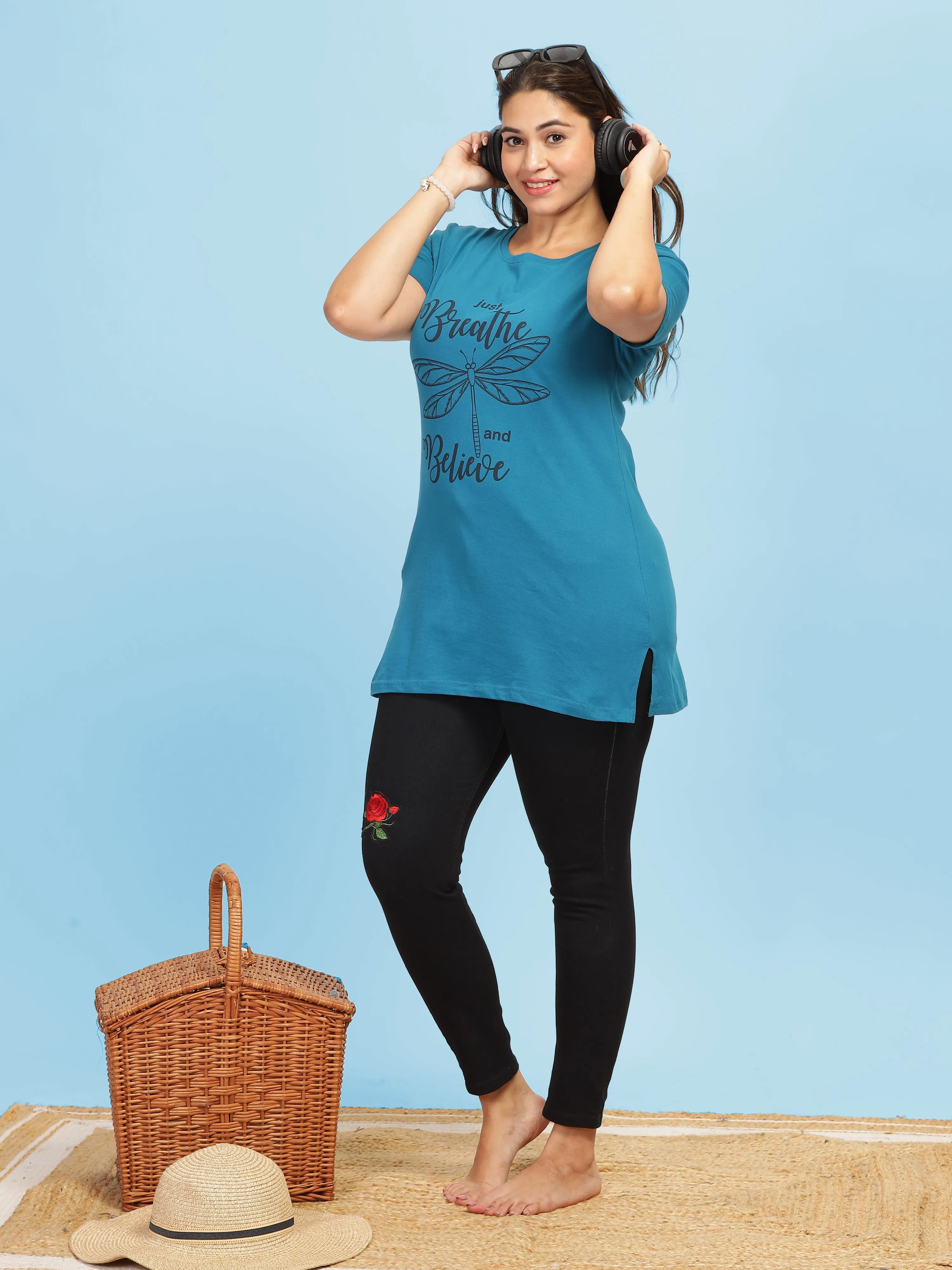 Hosiery Cotton T-shirt with Pockets BLUE