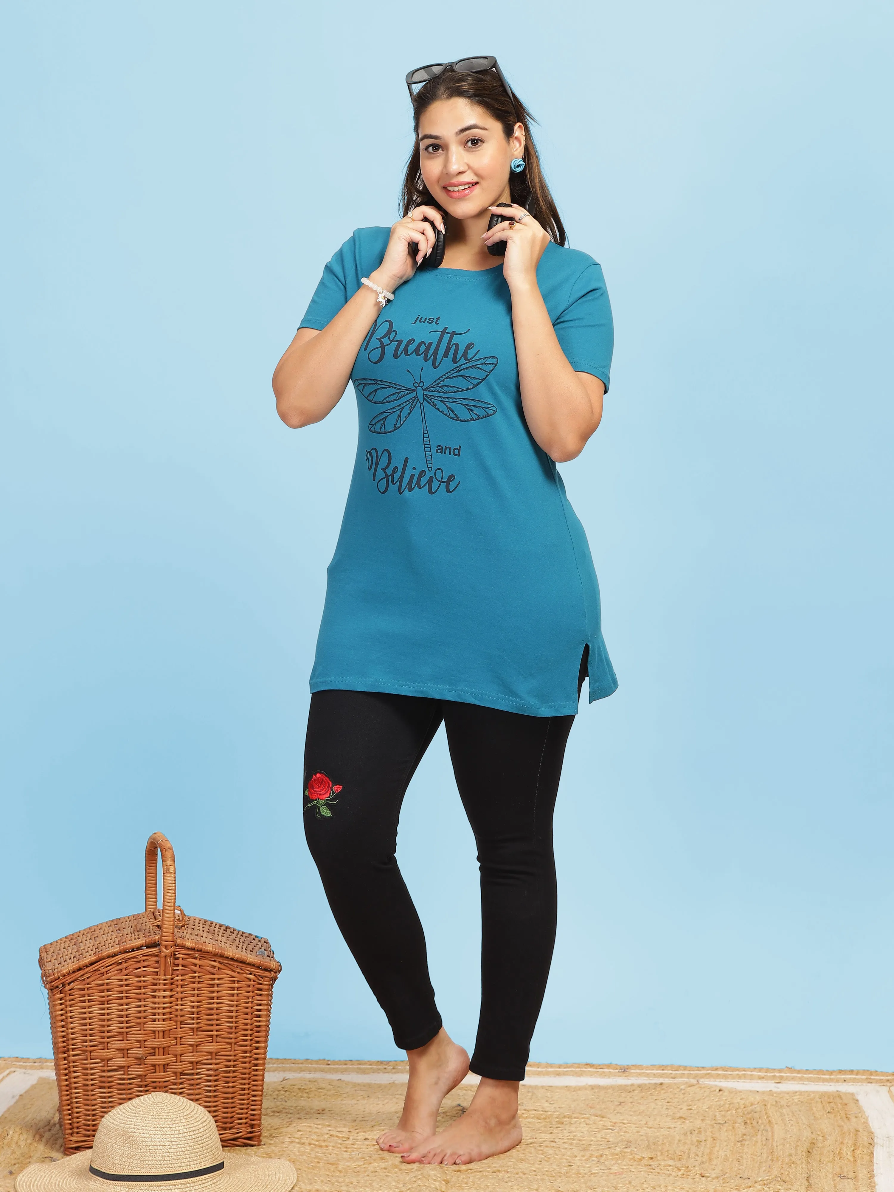 Hosiery Cotton T-shirt with Pockets BLUE