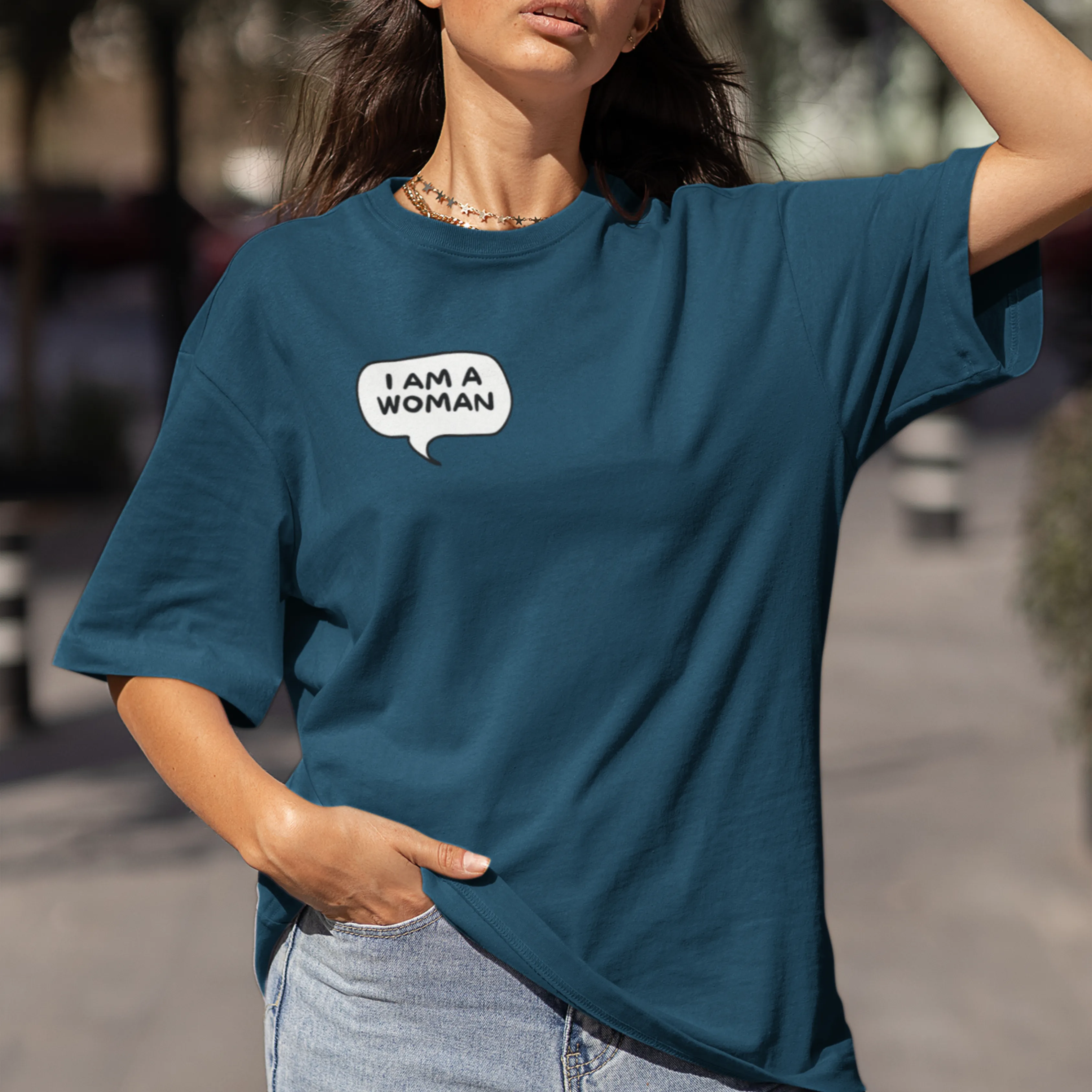 I Am A Woman Back Printed Oversized Tee