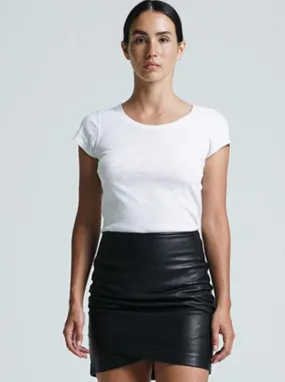 IVY LEATHER WRAP MINI SKIRT - BLACK