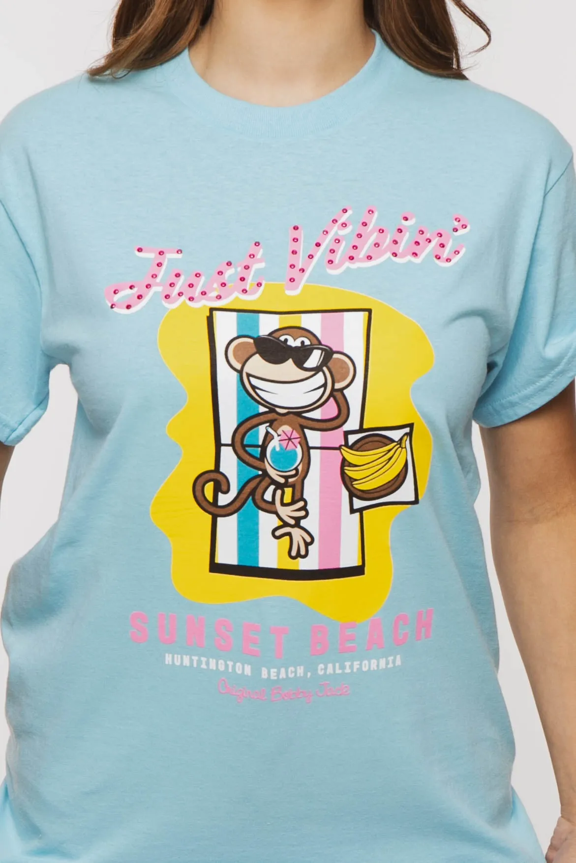 Just Vibin  - Bobby Jack Boyfriend Rhinestone T-Shirt -Blue