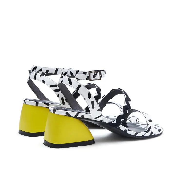 Ladies Overall Printed Heel Sandal 4453 White