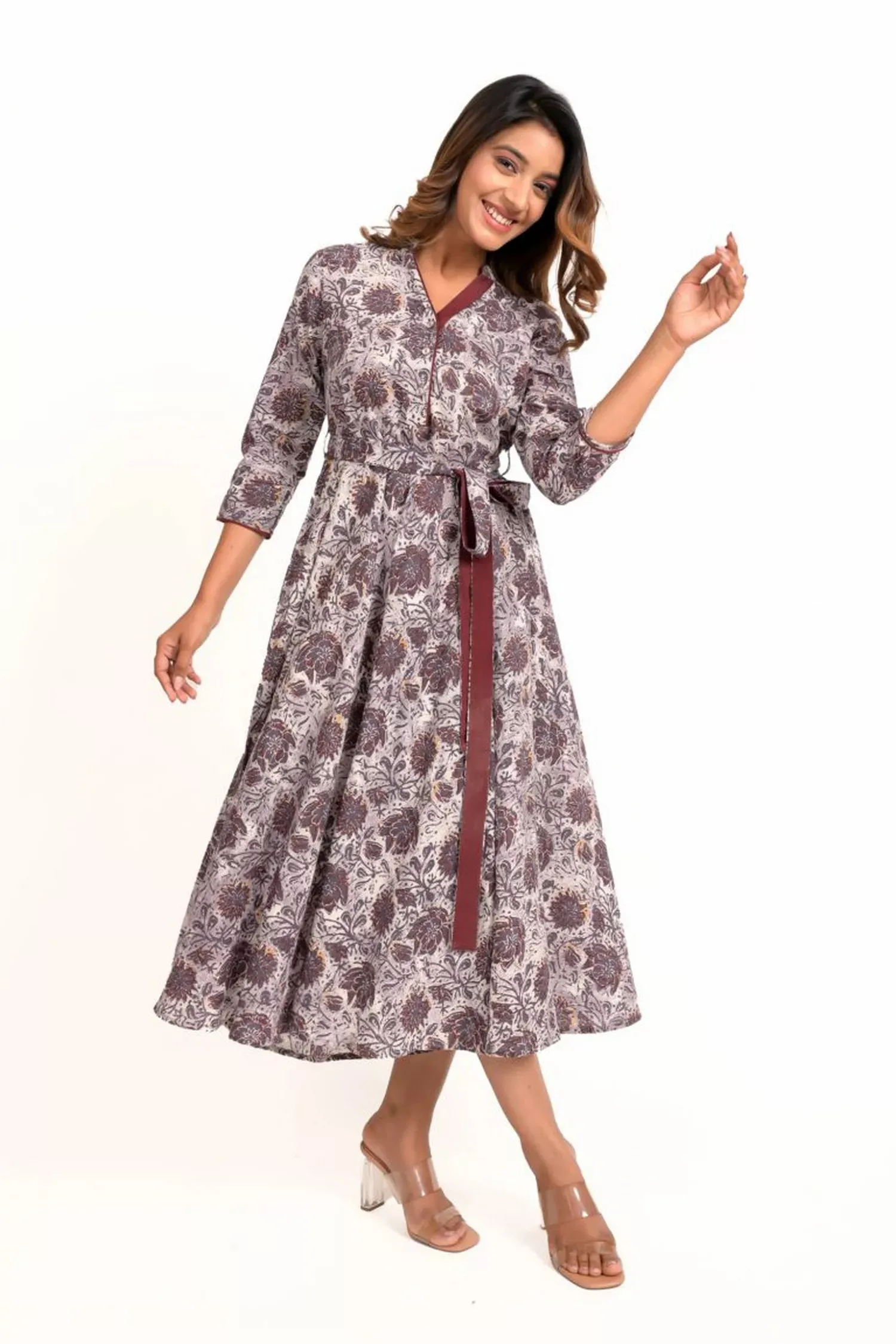 Mauve Ajrakh Printed Long Dress