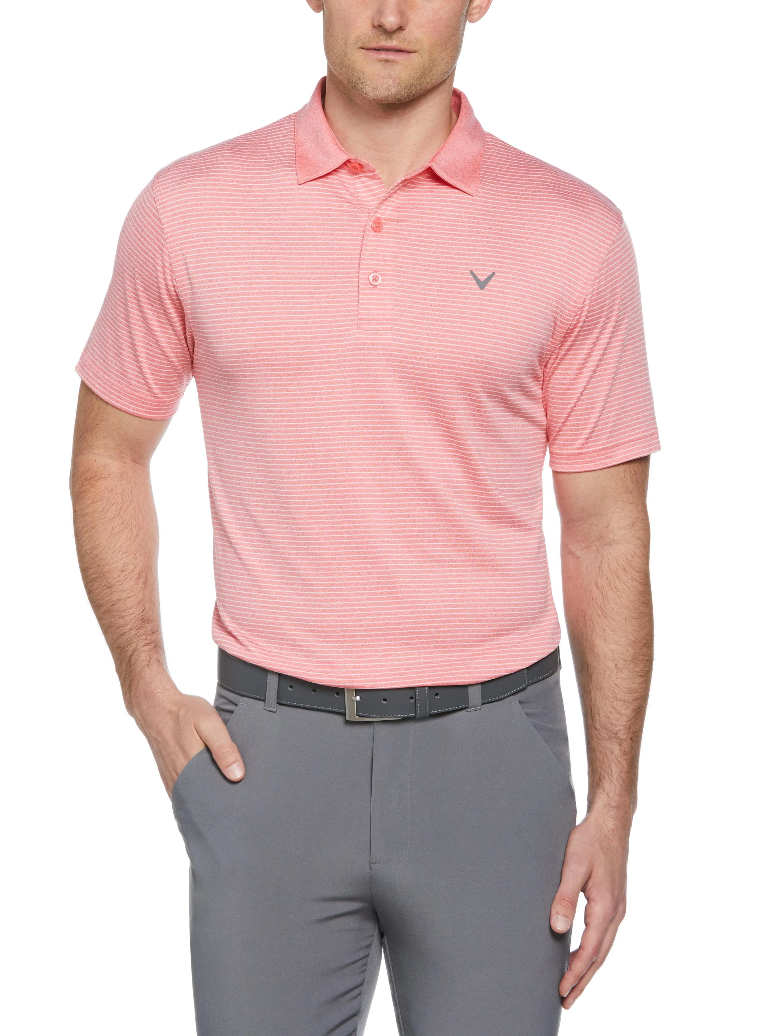 Mens Heather Micro Stripe Golf Polo