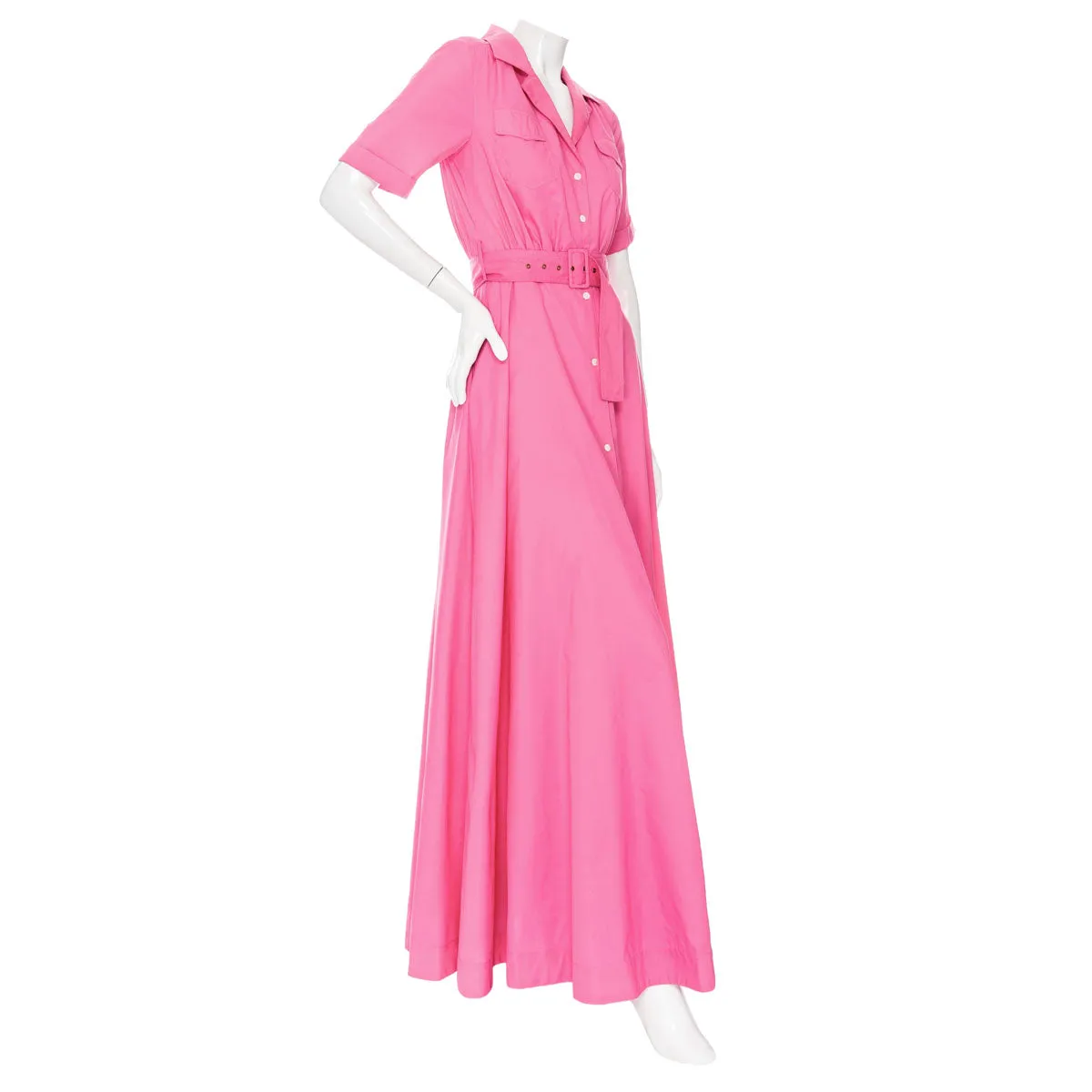 Millie Magenta Nylon Maxi Shirt Dress