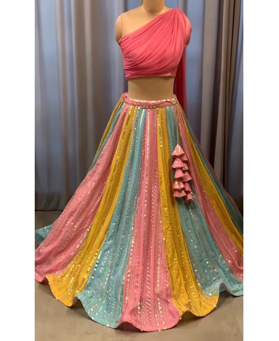 Multi Color Georgette Embroidery Work Lehenga Choli