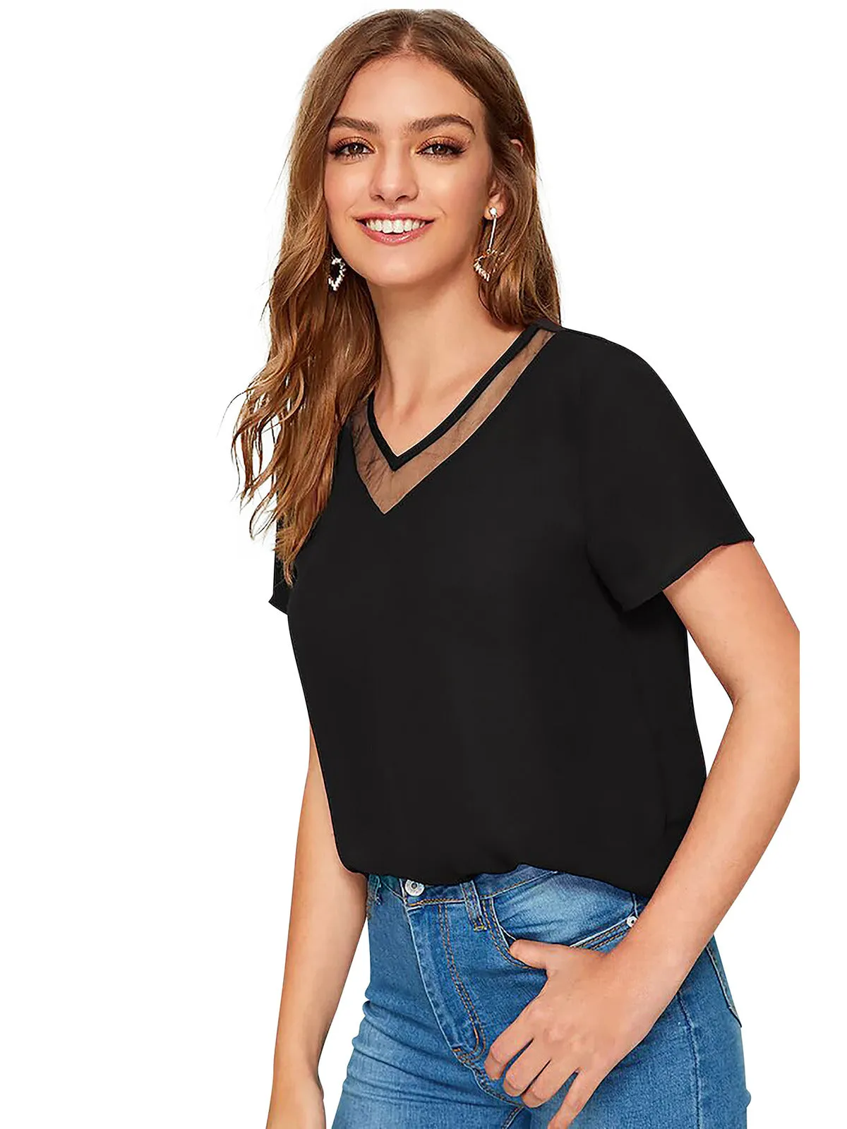 Odette Black Knit Fabric Top For Women