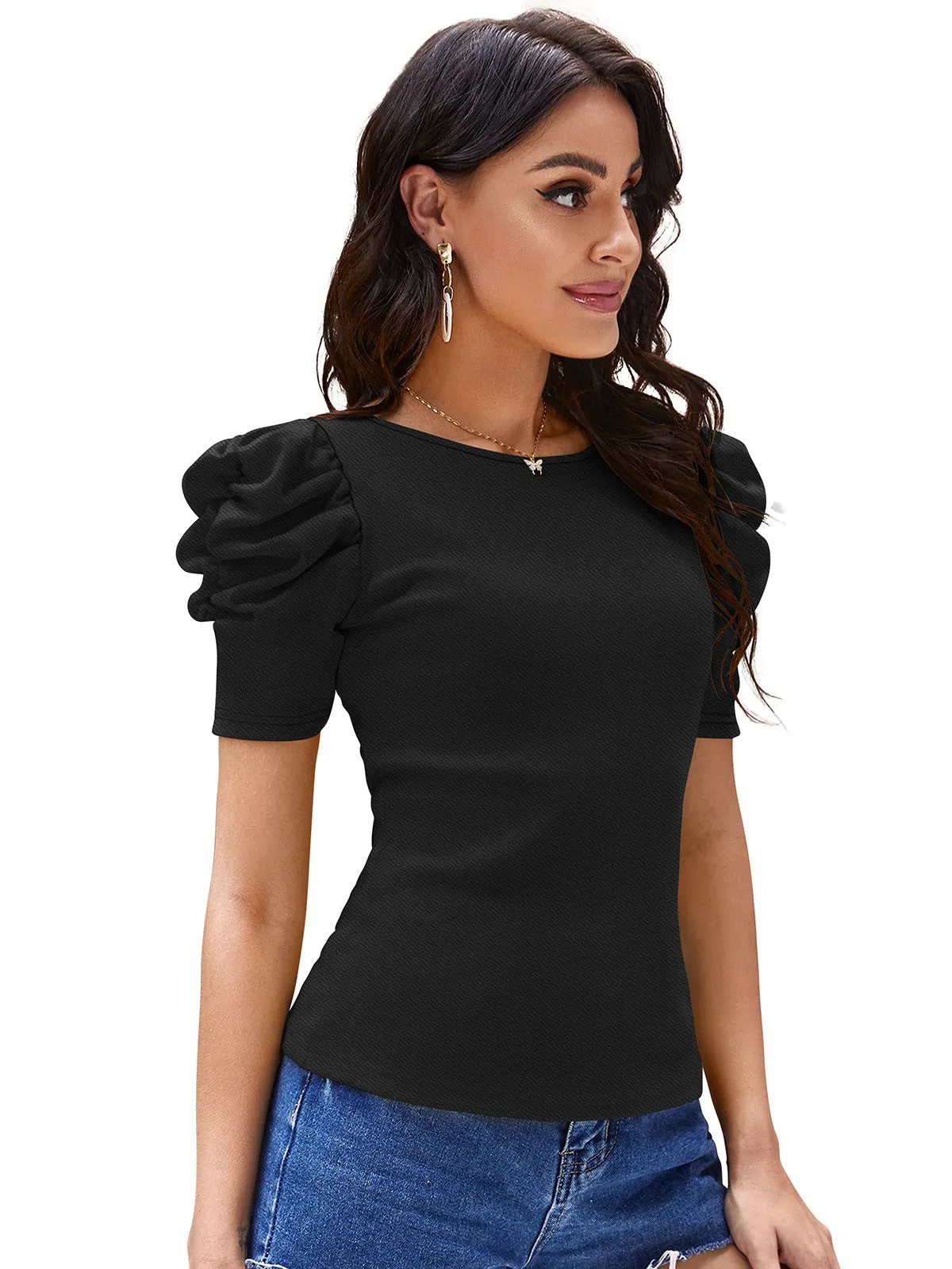 Odette Black Knit Fabric Top For Women