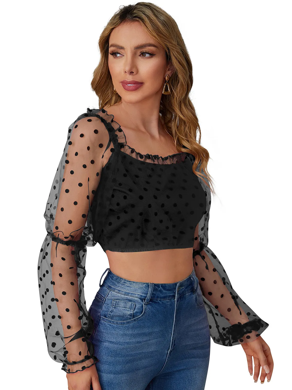 Odette Black Knit Fabric Top For Women