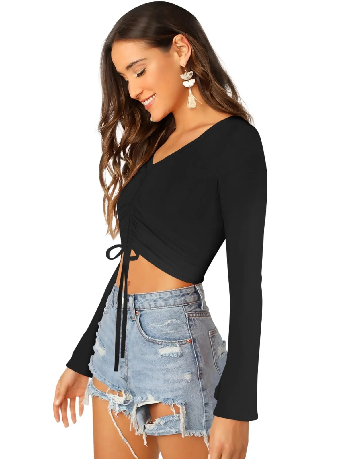 Odette Black Knit Fabric Top For Women