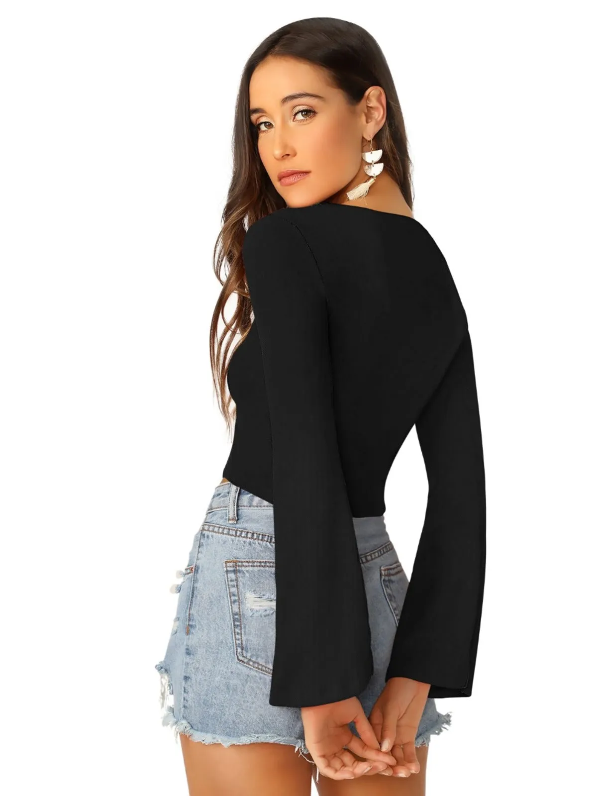 Odette Black Knit Fabric Top For Women