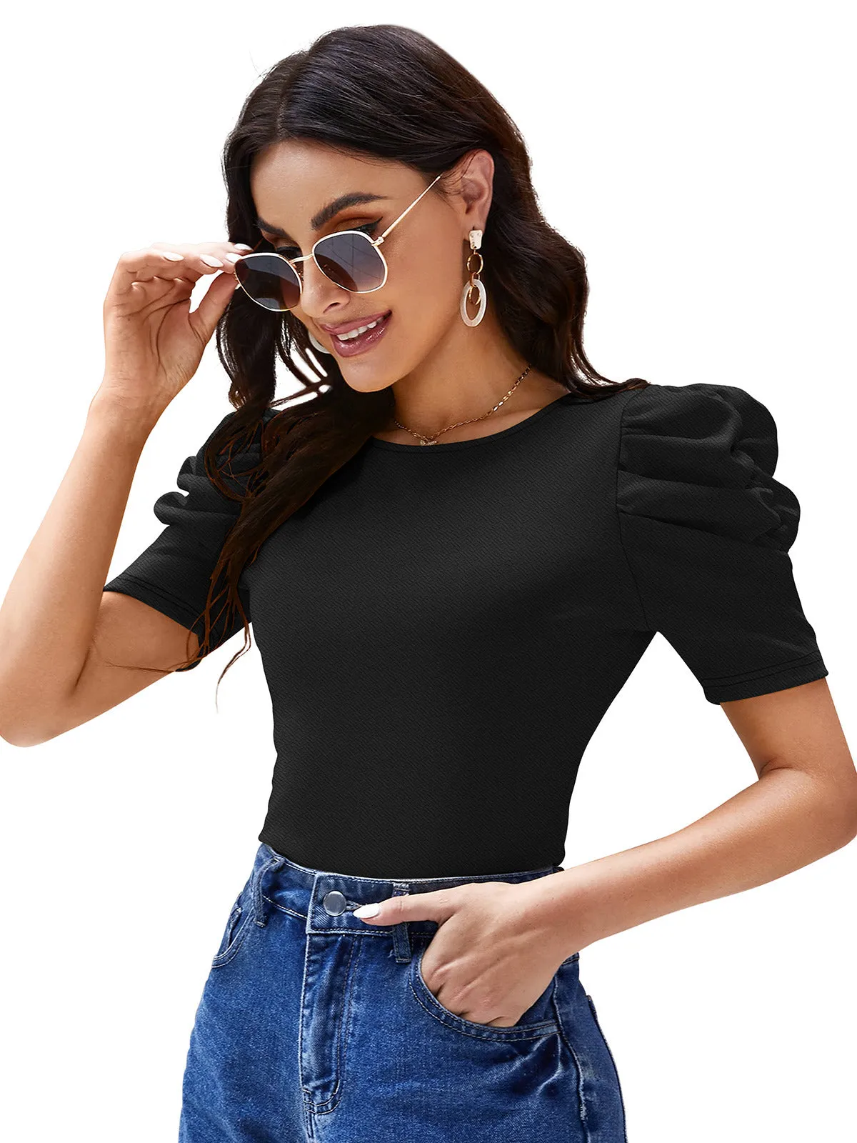 Odette Black Knit Fabric Top For Women