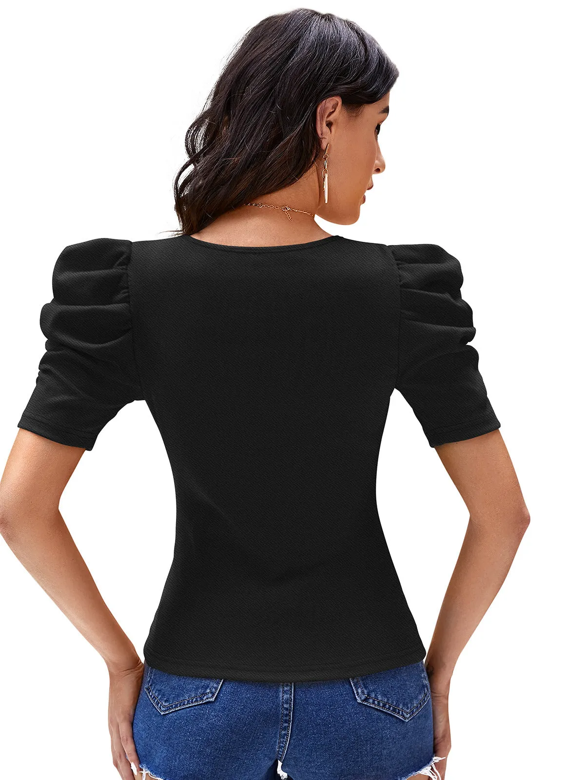 Odette Black Knit Fabric Top For Women