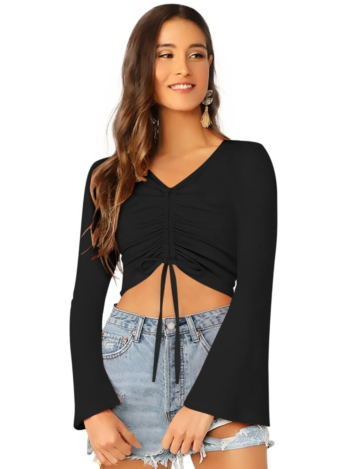 Odette Black Knit Fabric Top For Women