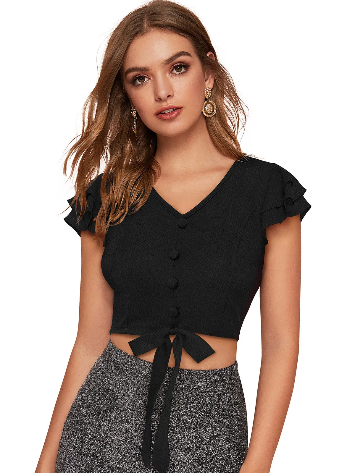 Odette Black Knit Fabric Top For Women