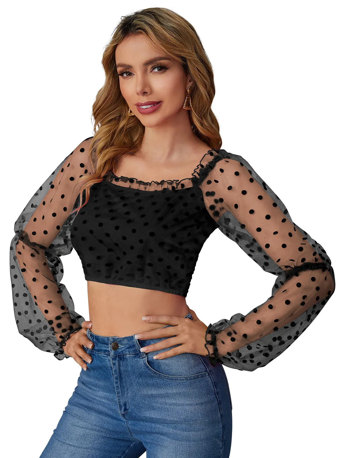 Odette Black Knit Fabric Top For Women