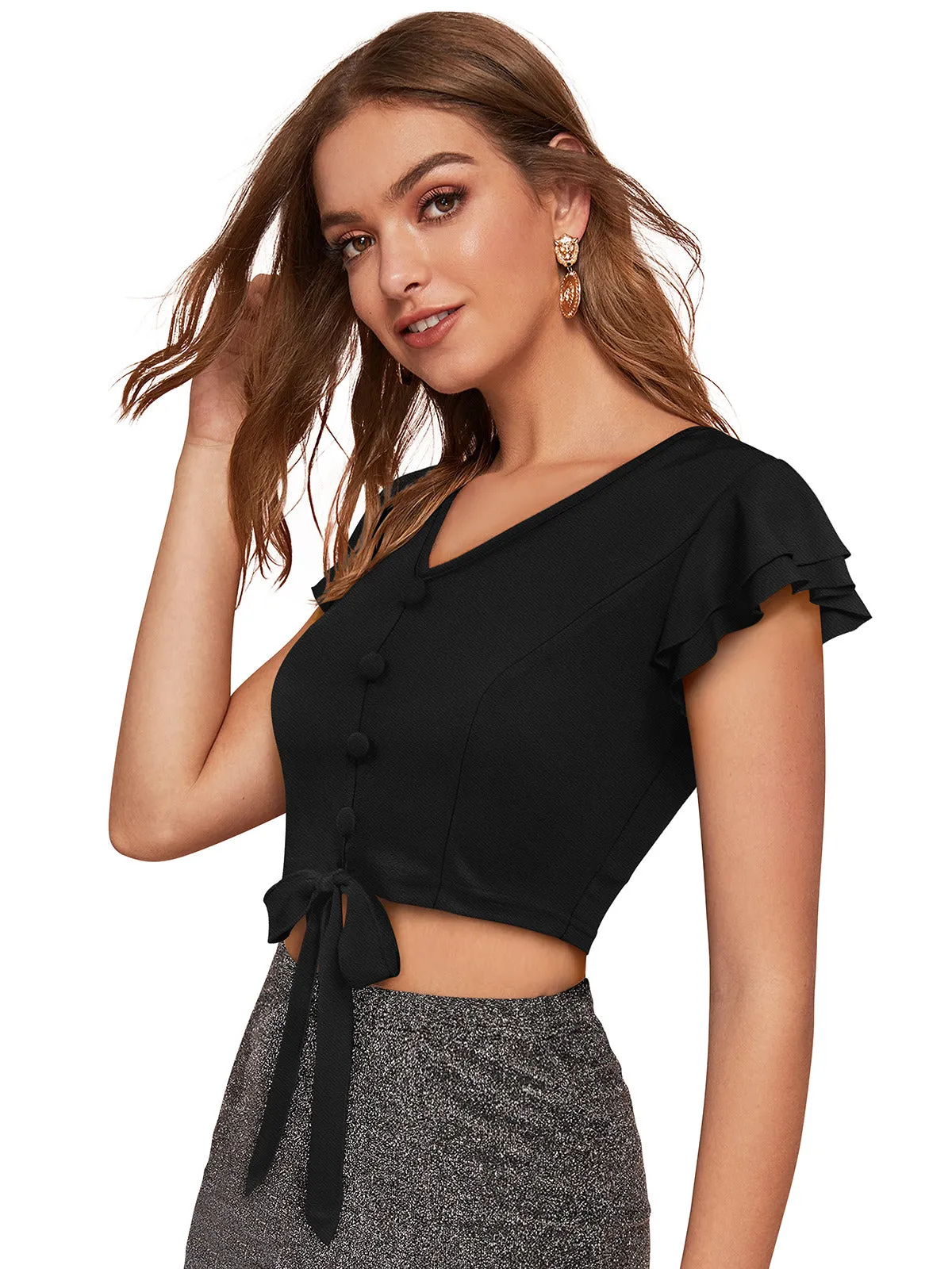 Odette Black Knit Fabric Top For Women