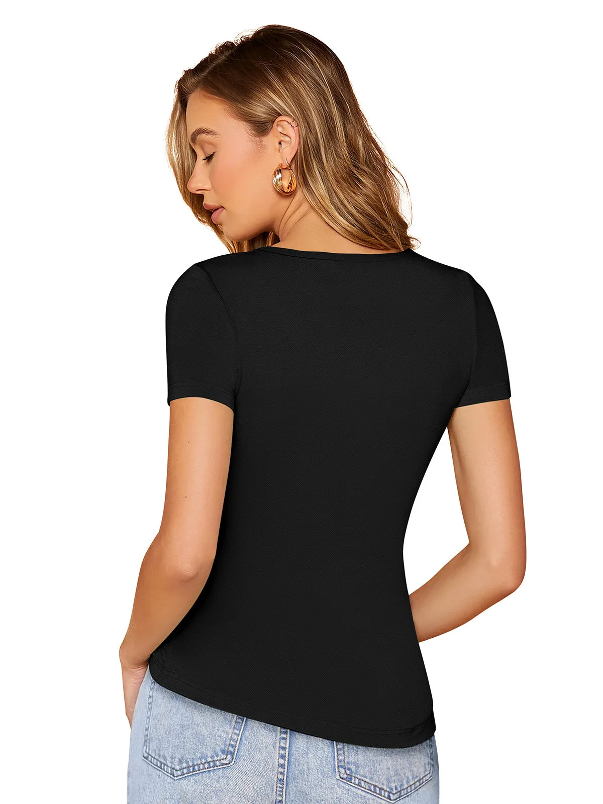 Odette Black Polyester Solid Top For Women