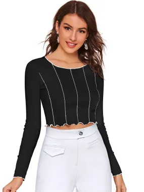 Odette Black Polyester Striped Top For Women