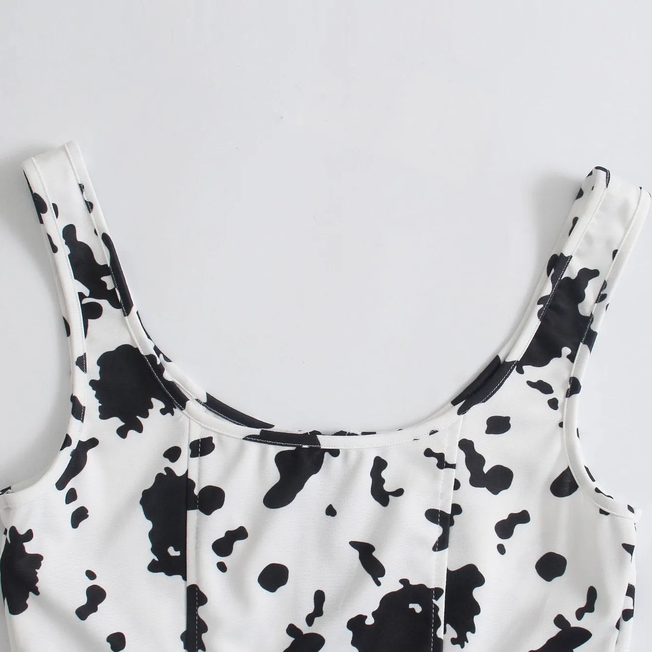 Women Summer Crop Top Cow spots Zip Up Casual Fashion Sexy Chic Lady