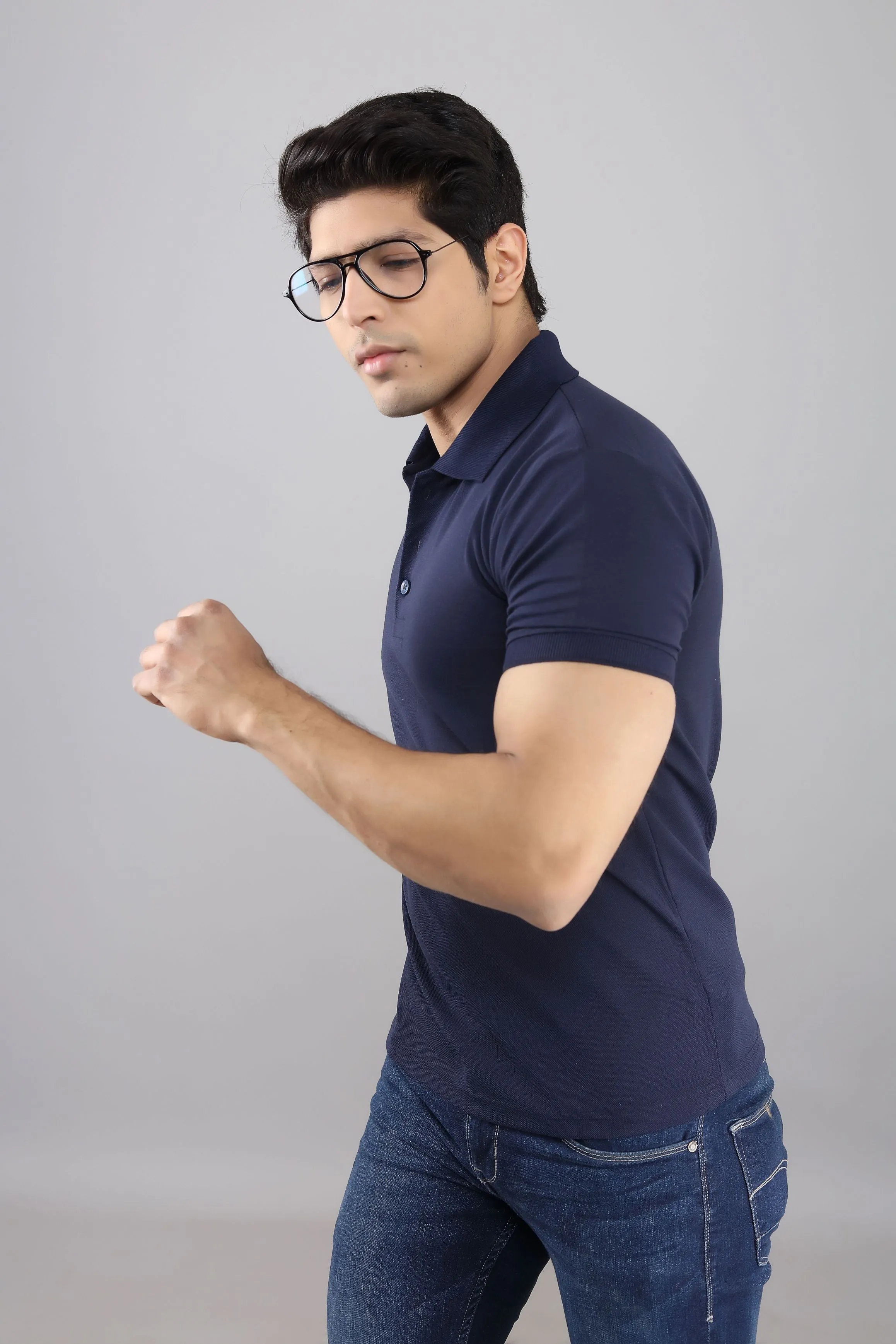 Polo T Shirts - Men Navy Blue Solid Polo Collar T-shirt