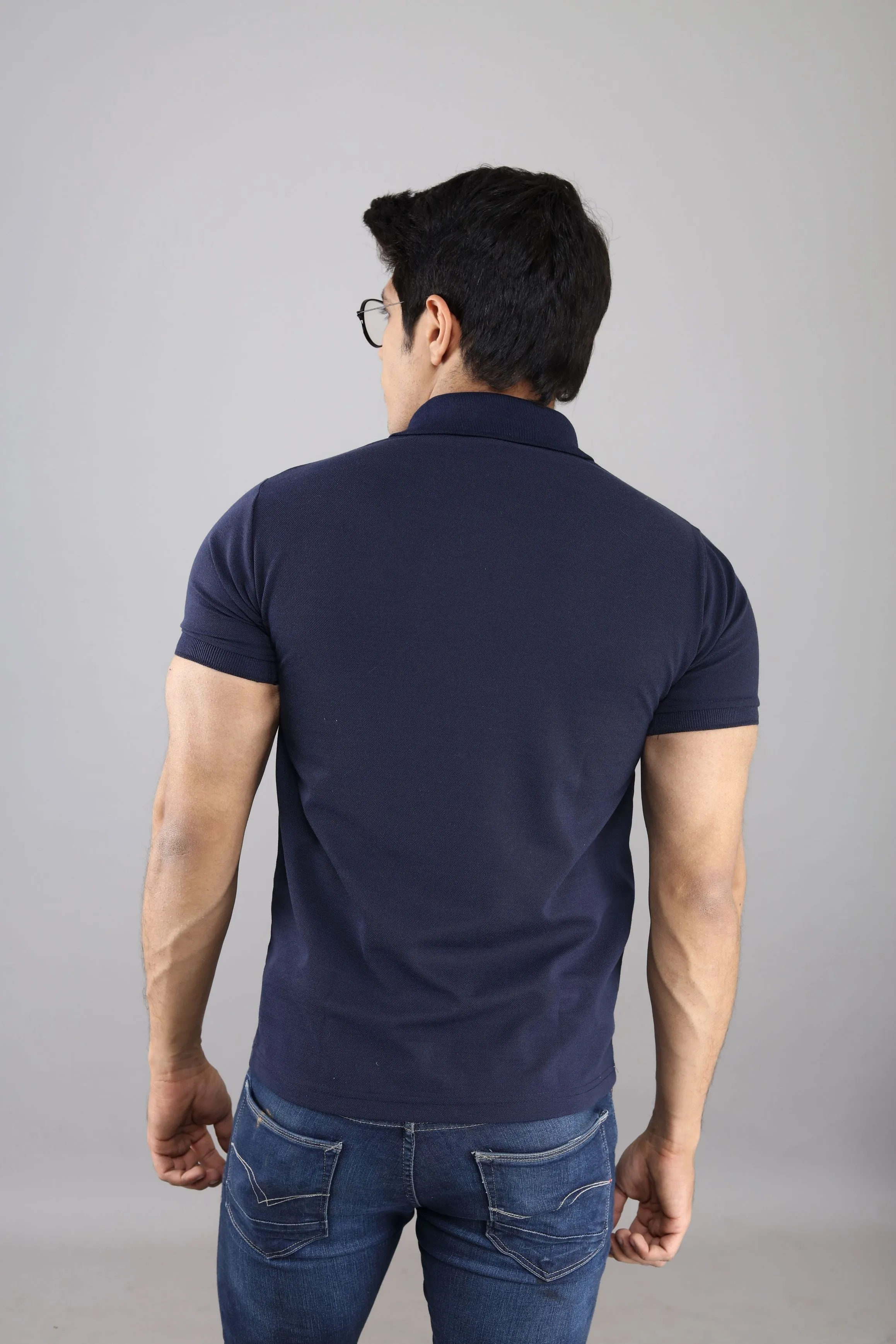 Polo T Shirts - Men Navy Blue Solid Polo Collar T-shirt