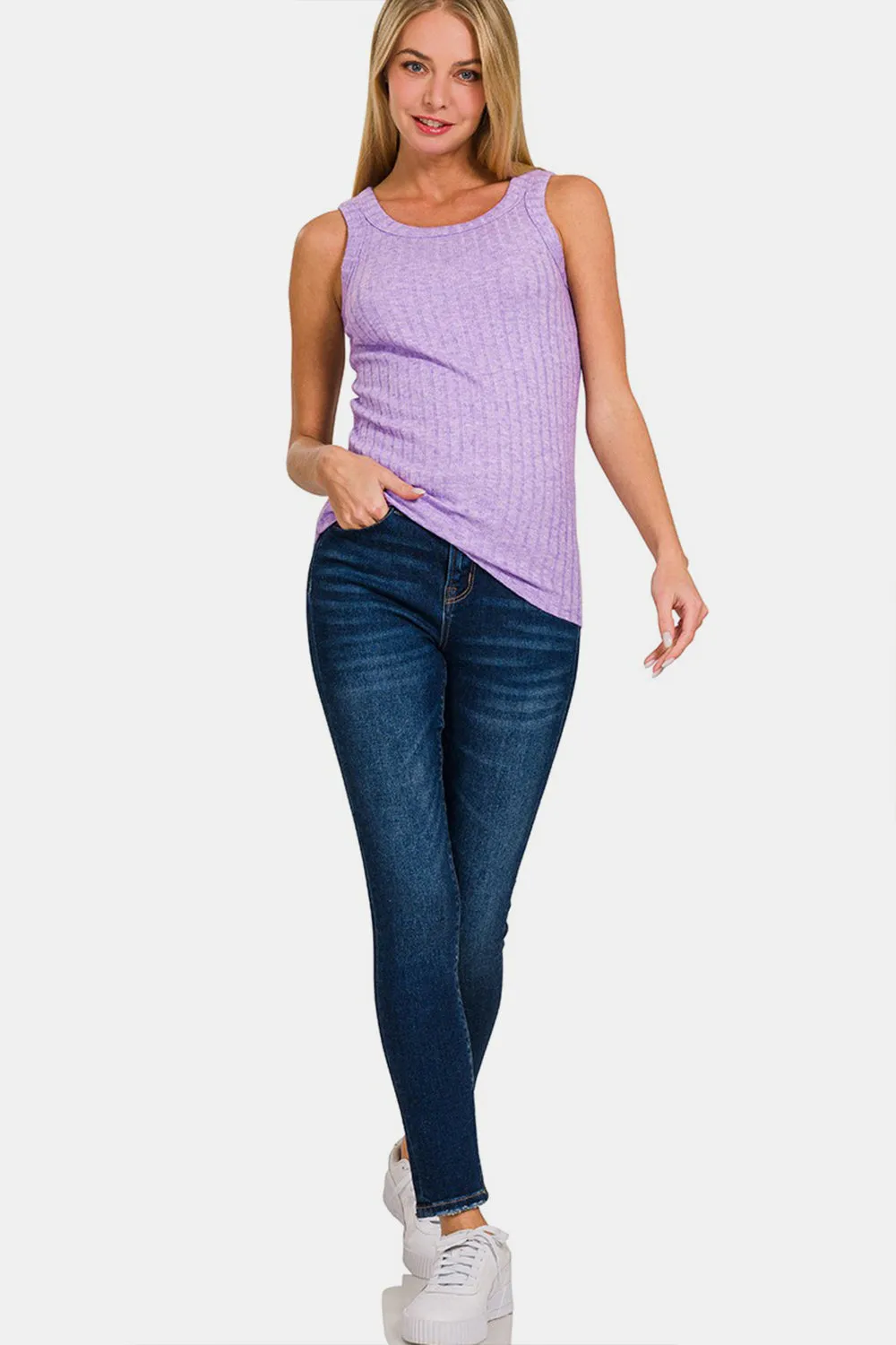 Ribbed Round Neck Tank Lavender