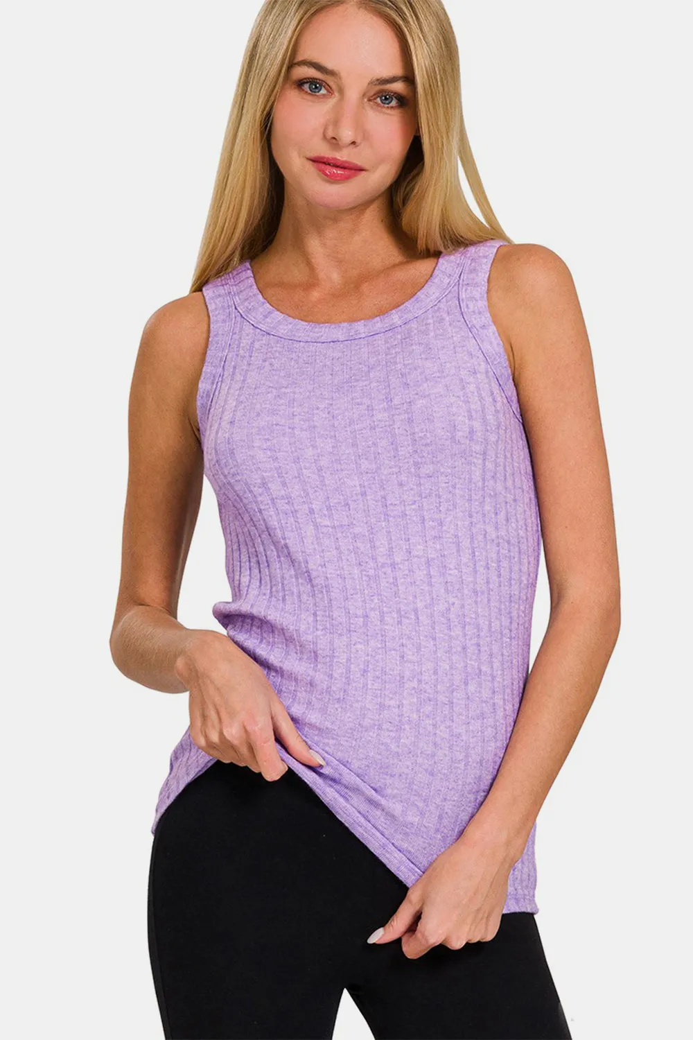 Ribbed Round Neck Tank Lavender