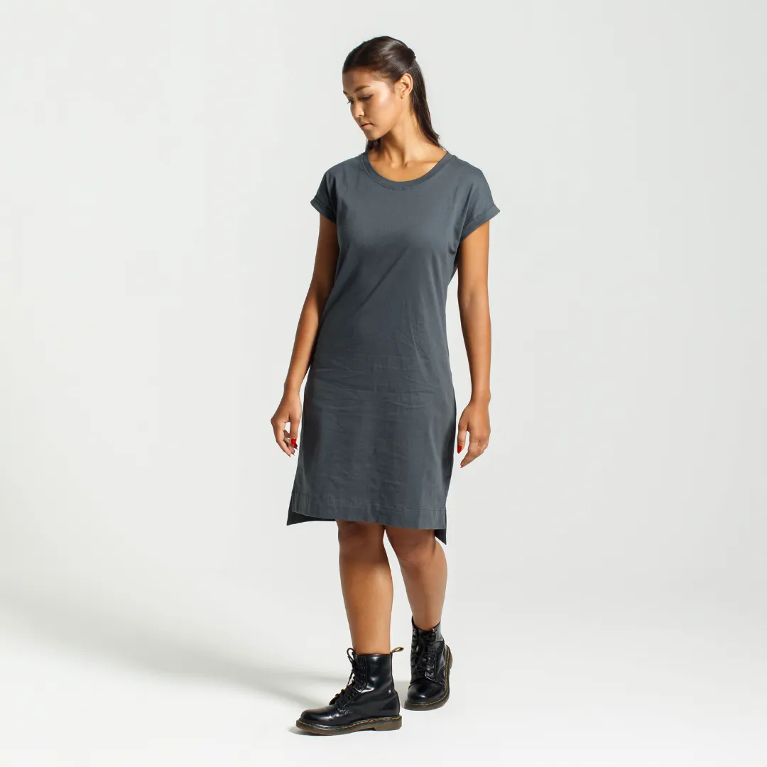 Rolled Sleeve T-shirt Dress  | Charcoal