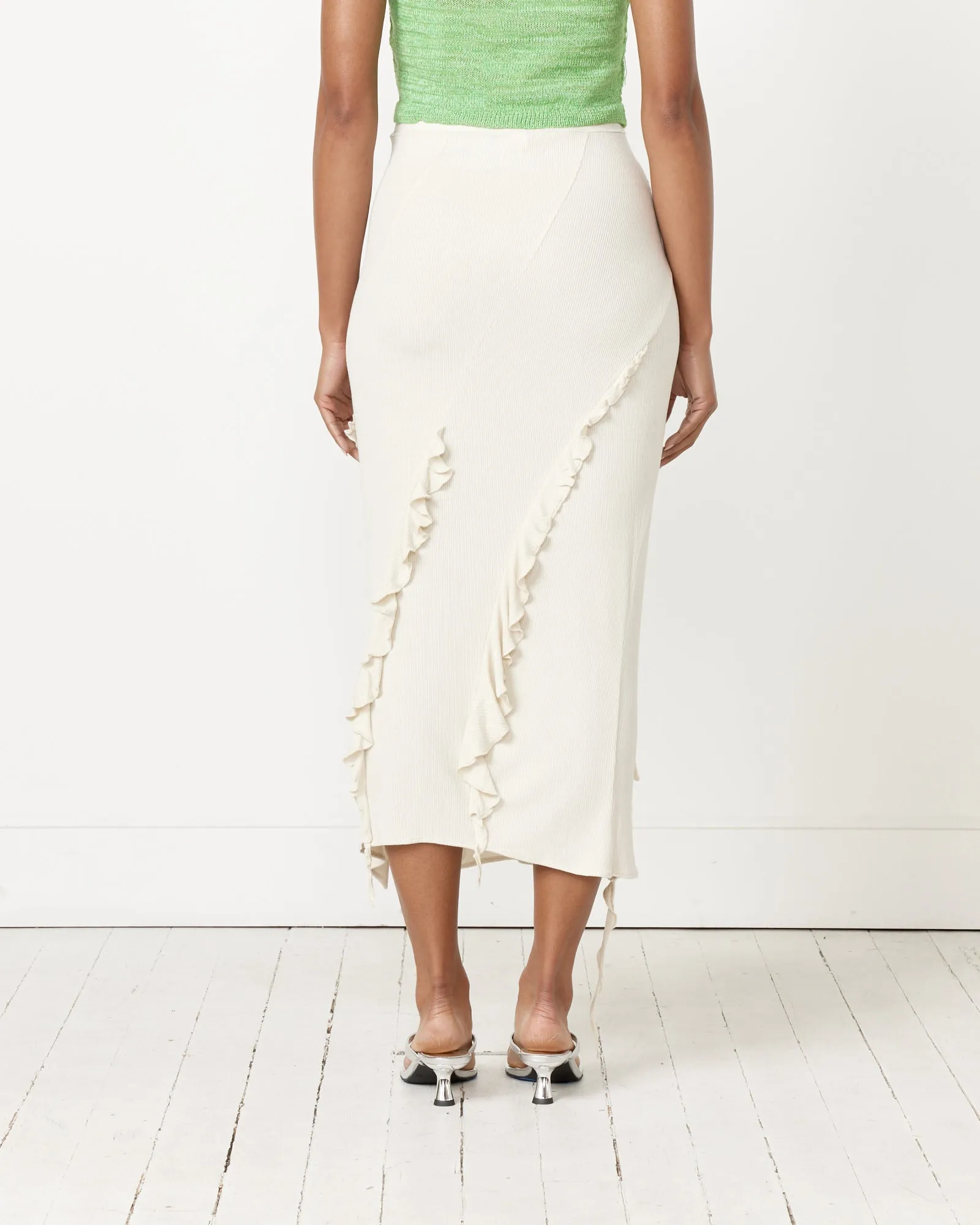 Ruffle Maxi Skirt in Ecru Beige